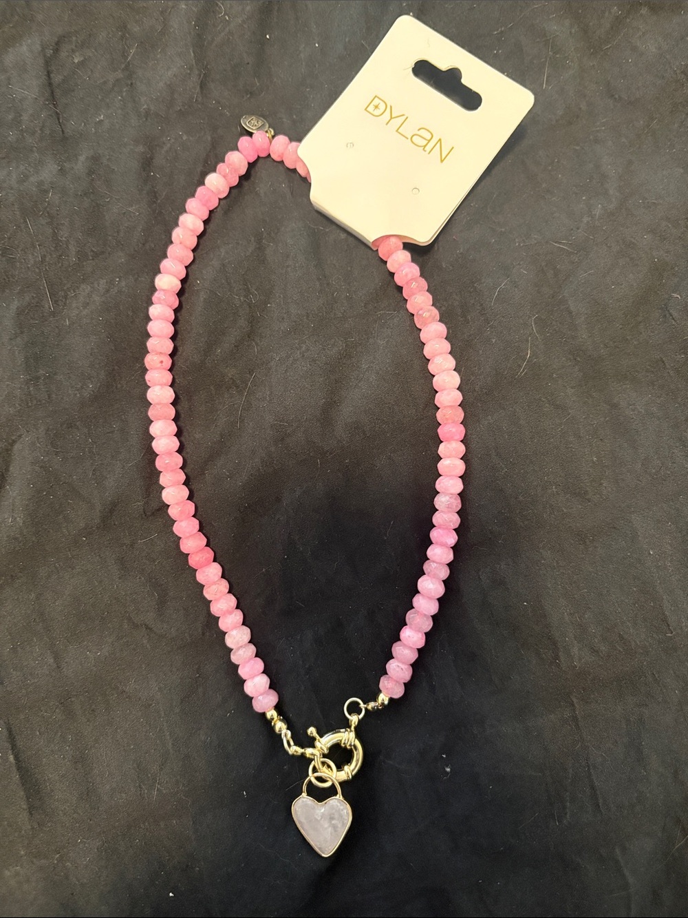 Dylan Pink Beaded Necklace with Heart Pendant and Gold Accents